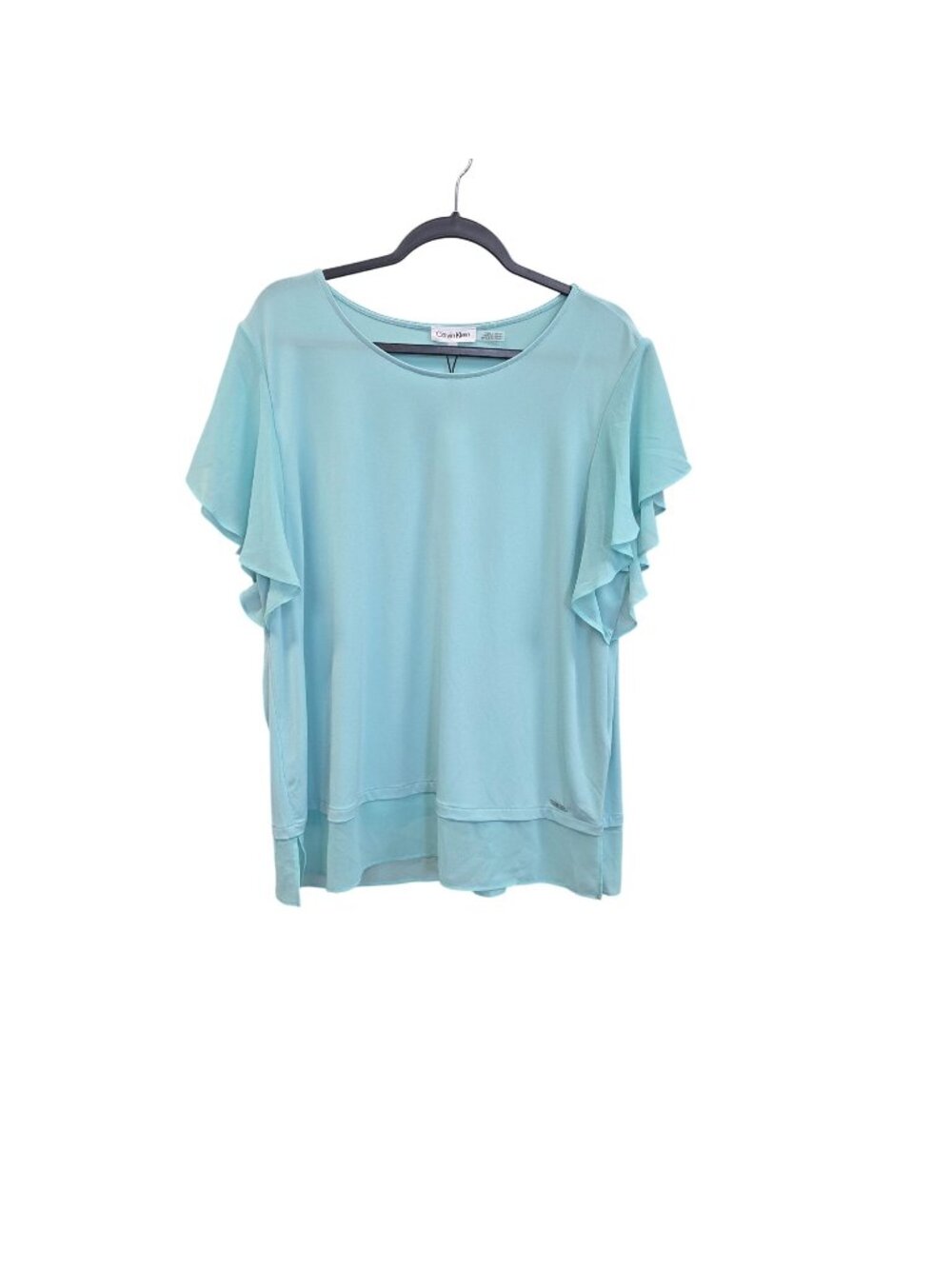 Calvin Klein XL Modern Essentials Flutter Sleeve Top Aqua Blue 1927